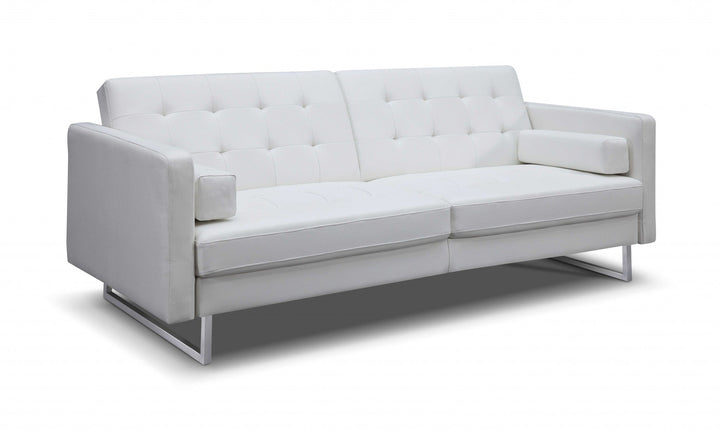 80" White Faux Leather Sofa With Silver Legs Image 2