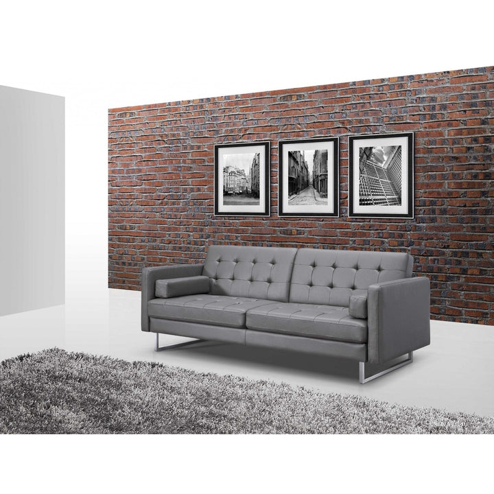 80" Gray Faux Leather Sofa With Silver Legs Image 5