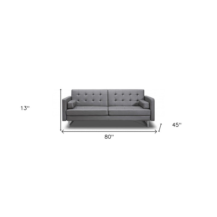 80" Gray Faux Leather Sofa With Silver Legs Image 6