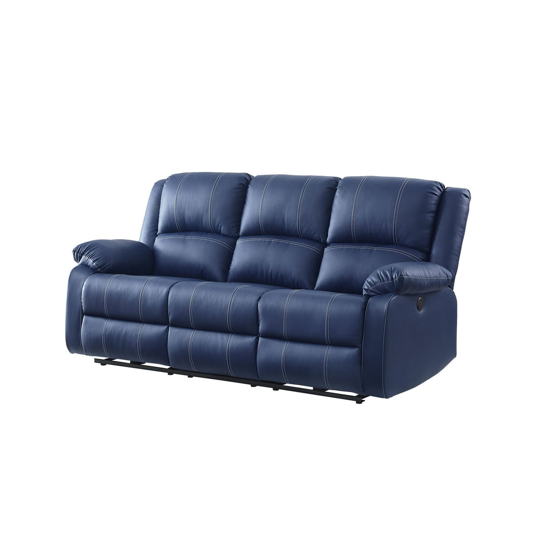 81" Blue Faux Leather Reclining USB Sofa With Black Legs Image 3