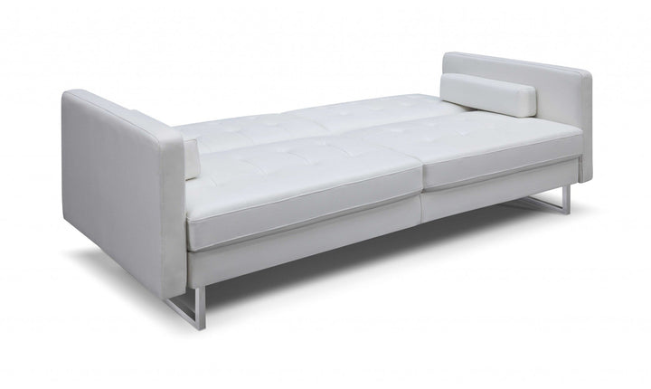 80" White Faux Leather Sofa With Silver Legs Image 3