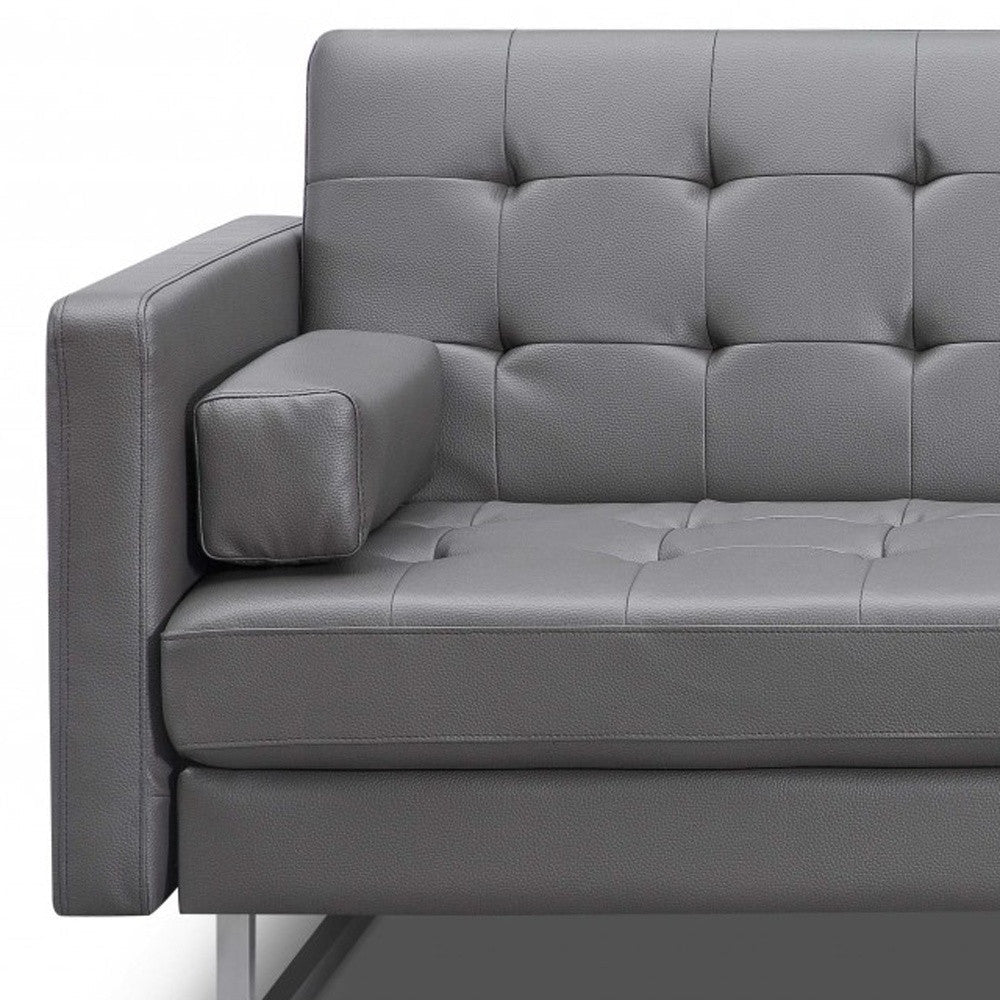 80" Gray Faux Leather Sofa With Silver Legs Image 8