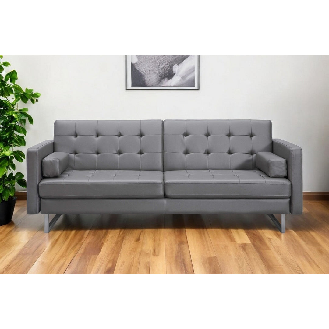 80" Gray Faux Leather Sofa With Silver Legs Image 9