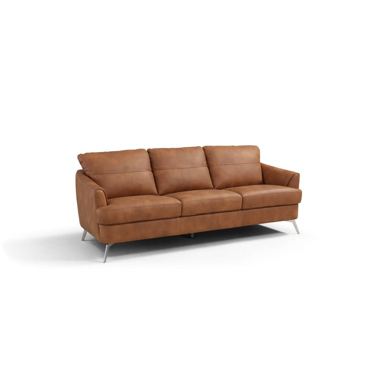 81" Camel Leather Sofa With Black Legs Image 1