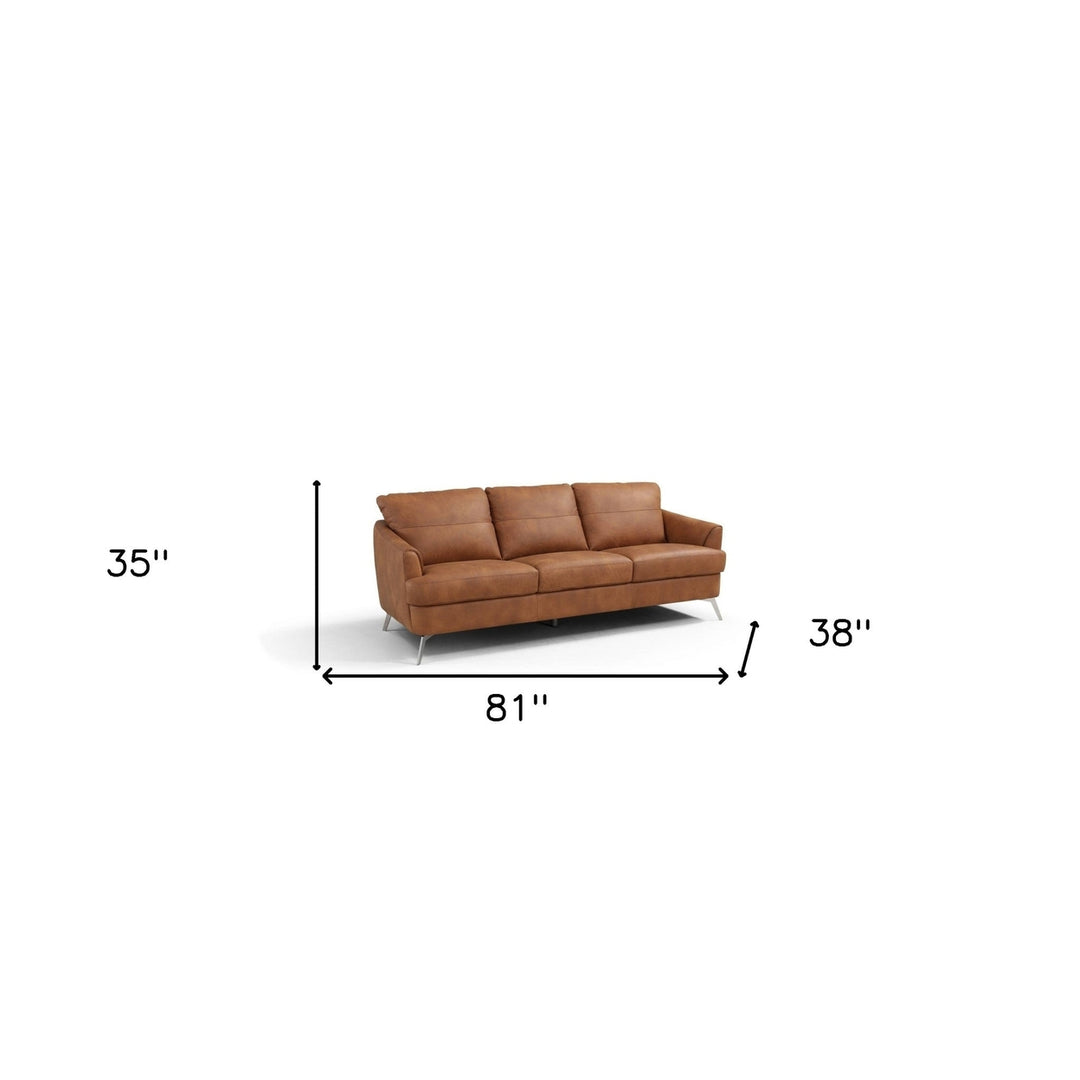 81" Camel Leather Sofa With Black Legs Image 2