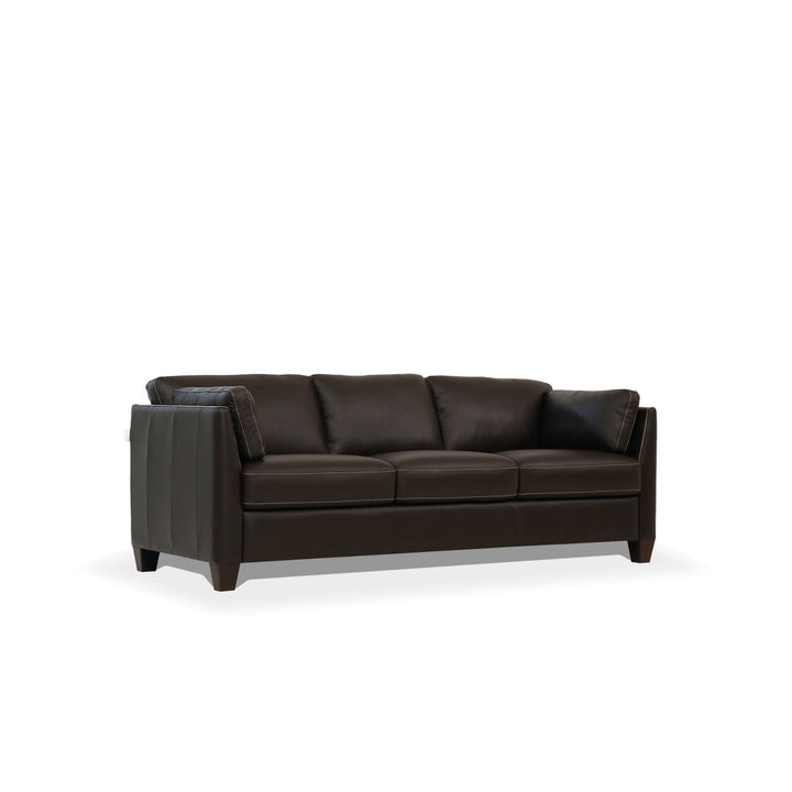 81" Chocolate Leather Sofa With Black Legs Image 1