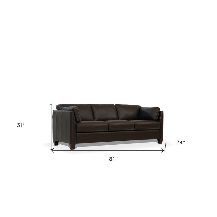 81" Chocolate Leather Sofa With Black Legs Image 2