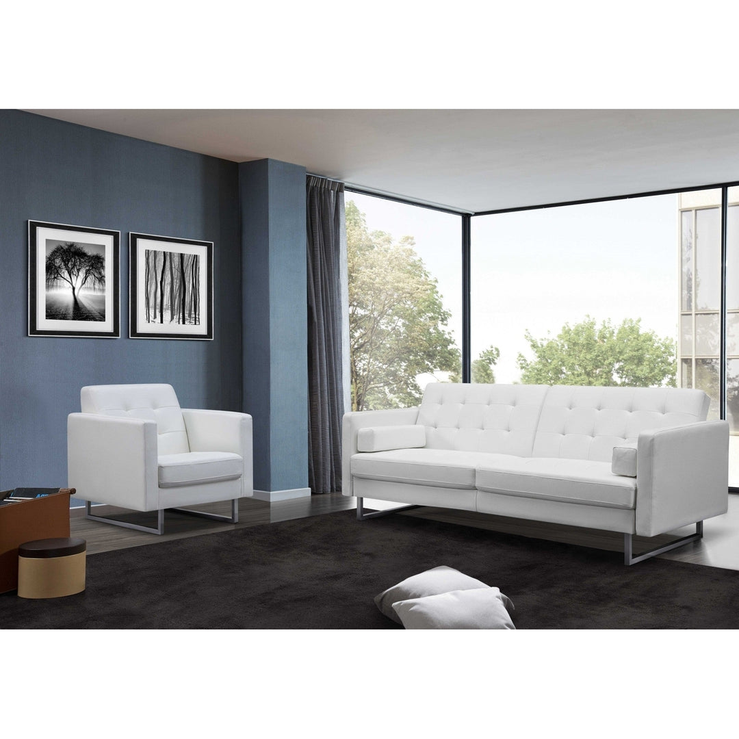 80" White Faux Leather Sofa With Silver Legs Image 5