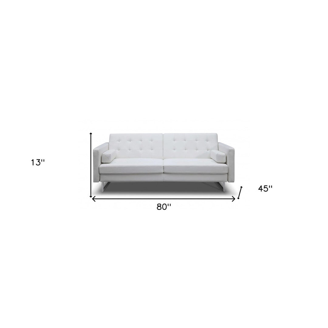 80" White Faux Leather Sofa With Silver Legs Image 6