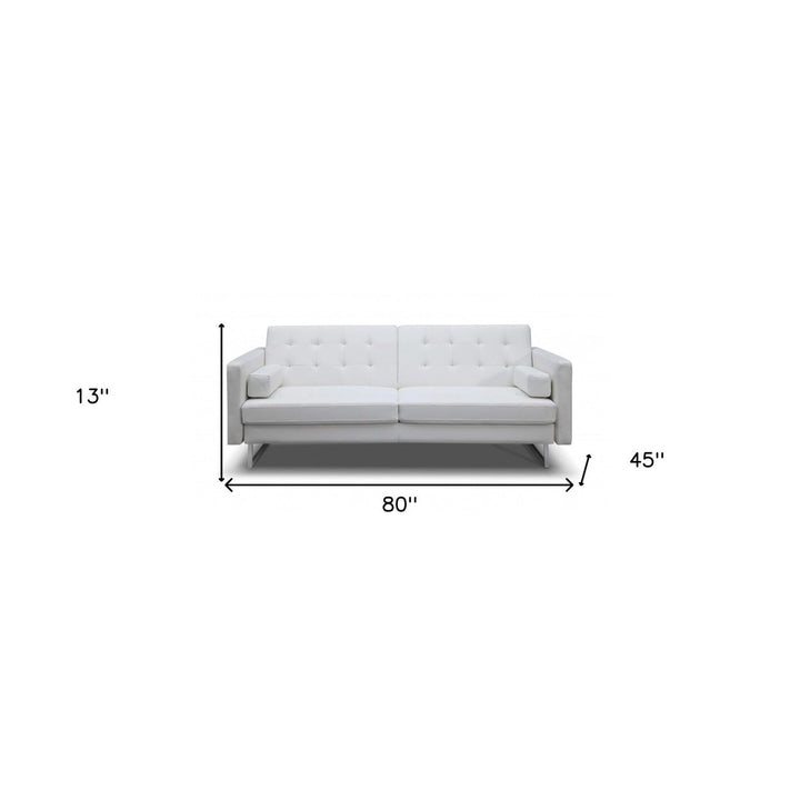 80" White Faux Leather Sofa With Silver Legs Image 6