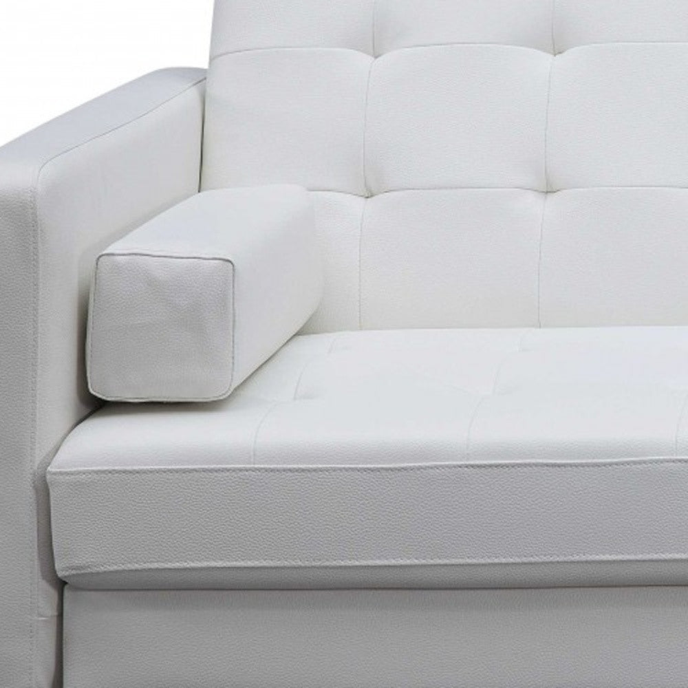 80" White Faux Leather Sofa With Silver Legs Image 7