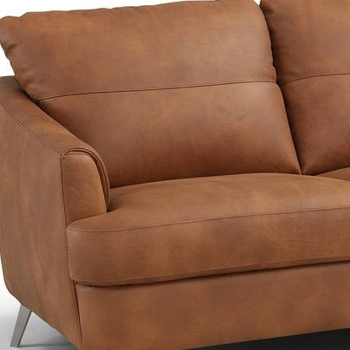 81" Camel Leather Sofa With Black Legs Image 3