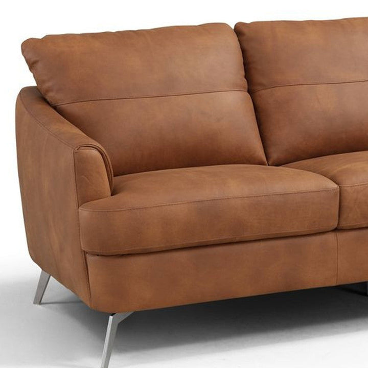 81" Camel Leather Sofa With Black Legs Image 4