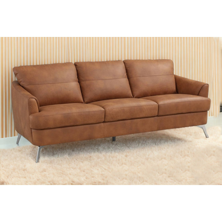 81" Camel Leather Sofa With Black Legs Image 5