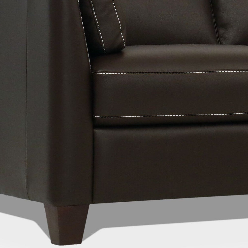 81" Chocolate Leather Sofa With Black Legs Image 3