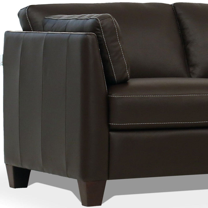 81" Chocolate Leather Sofa With Black Legs Image 4