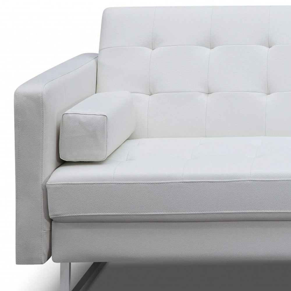 80" White Faux Leather Sofa With Silver Legs Image 8