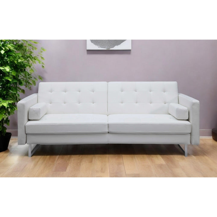 80" White Faux Leather Sofa With Silver Legs Image 9