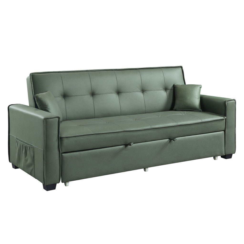 82" Green Velvet Sleeper Sofa And Toss Pillows With Black Legs Image 1