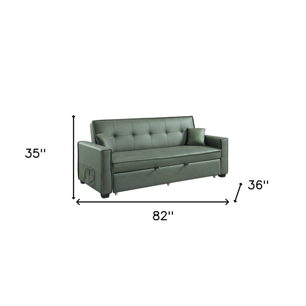 82" Green Velvet Sleeper Sofa And Toss Pillows With Black Legs Image 2