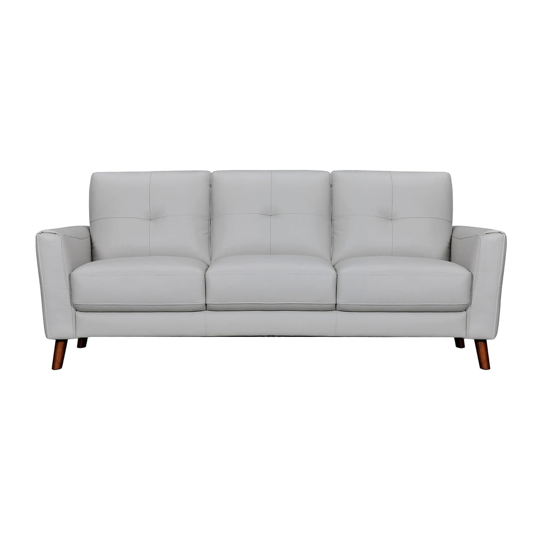 82" Light Slate Gray Leather Sofa With Brown Legs Image 1