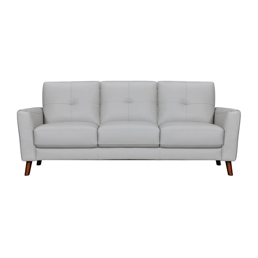 82" Light Slate Gray Leather Sofa With Brown Legs Image 1