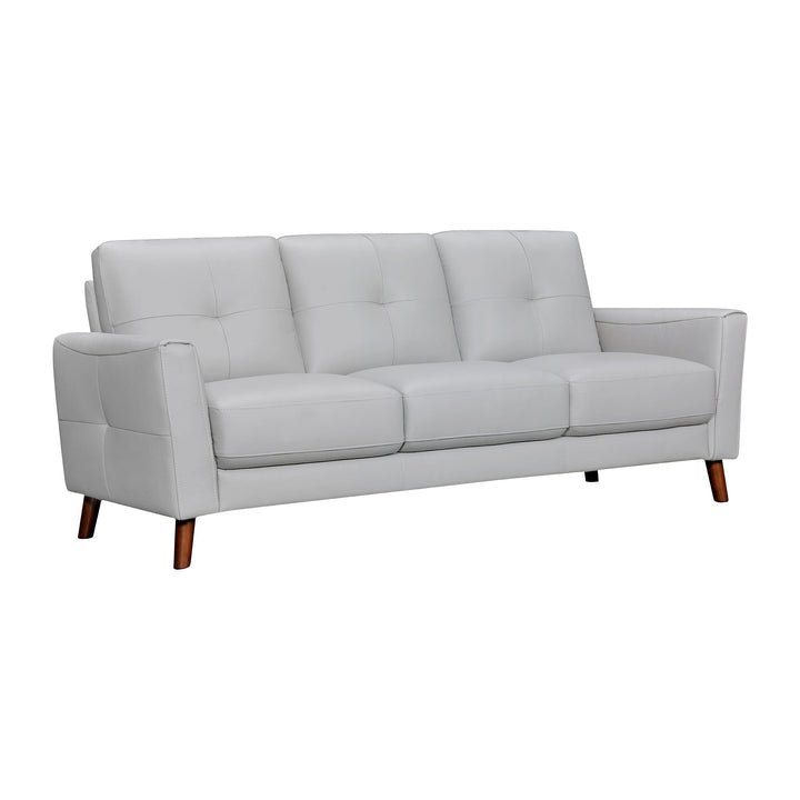 82" Light Slate Gray Leather Sofa With Brown Legs Image 2