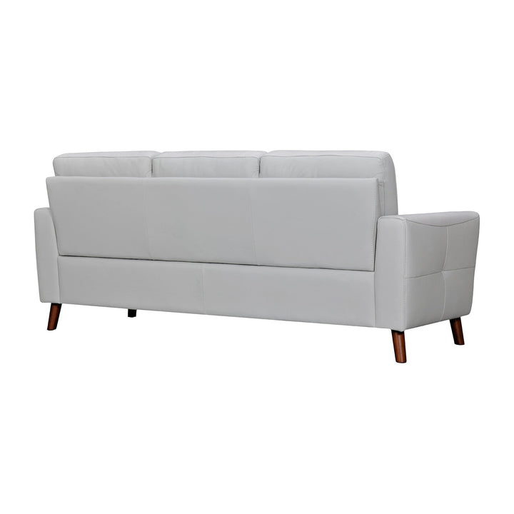 82" Light Slate Gray Leather Sofa With Brown Legs Image 3