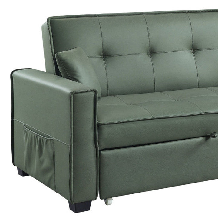 82" Green Velvet Sleeper Sofa And Toss Pillows With Black Legs Image 4