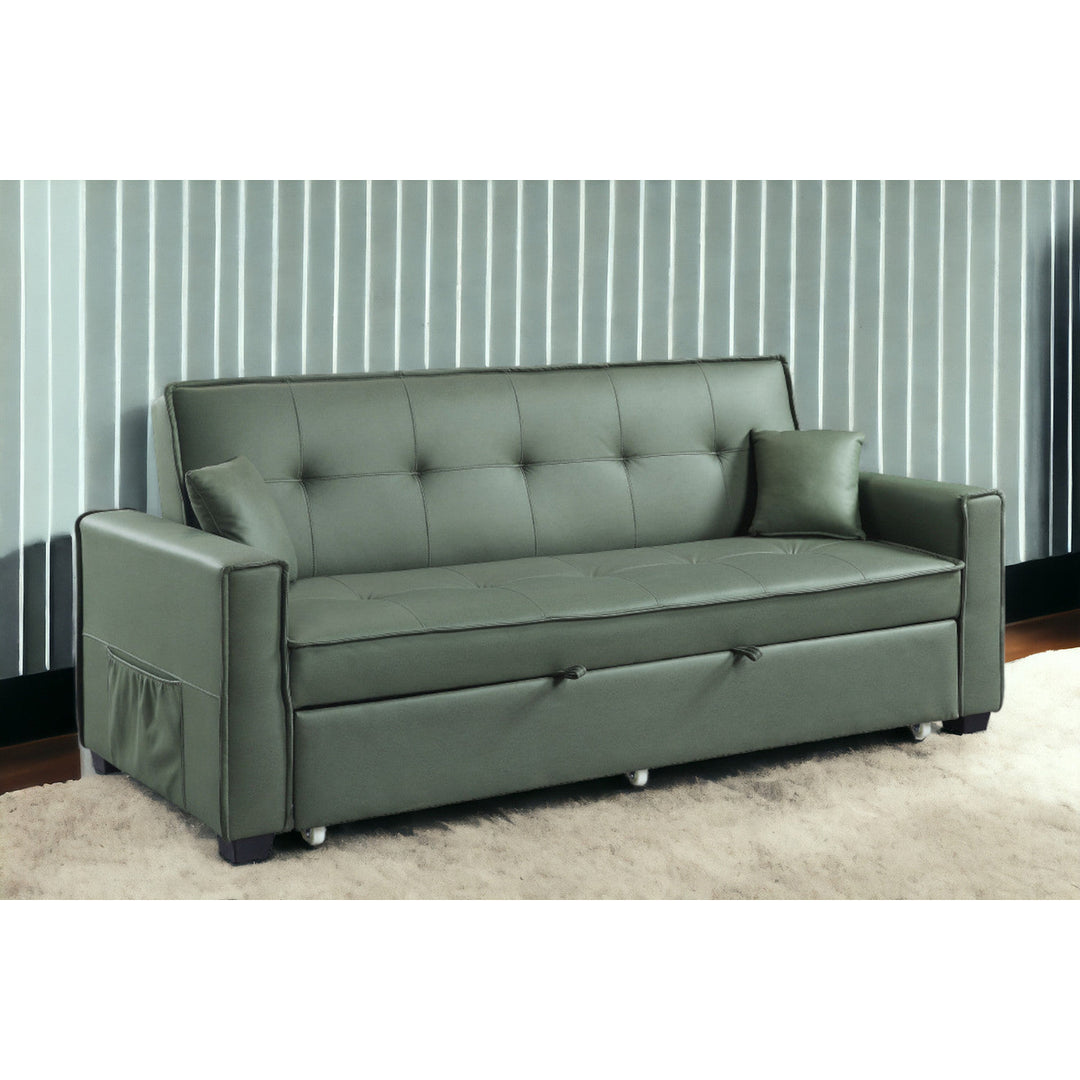 82" Green Velvet Sleeper Sofa And Toss Pillows With Black Legs Image 5