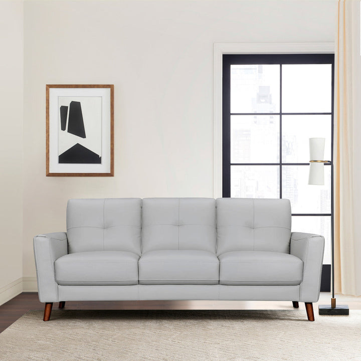 82" Light Slate Gray Leather Sofa With Brown Legs Image 8