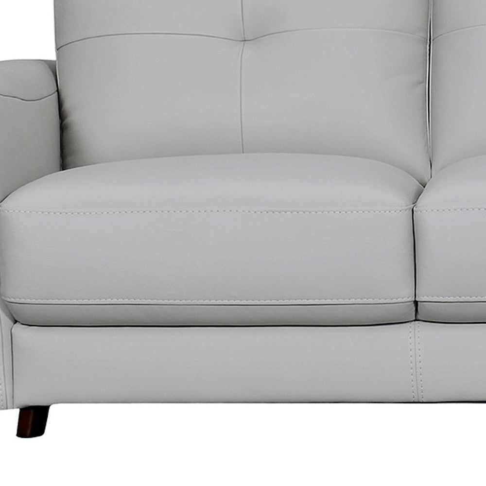 82" Light Slate Gray Leather Sofa With Brown Legs Image 9