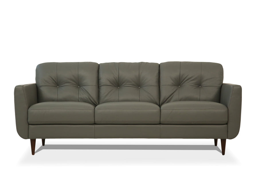 83" Green Leather Sofa With Black Legs Image 1