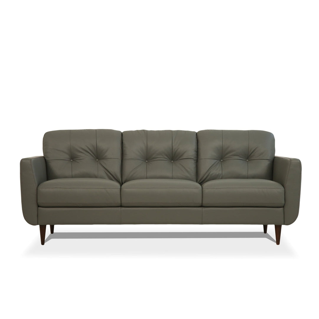 83" Green Leather Sofa With Black Legs Image 4