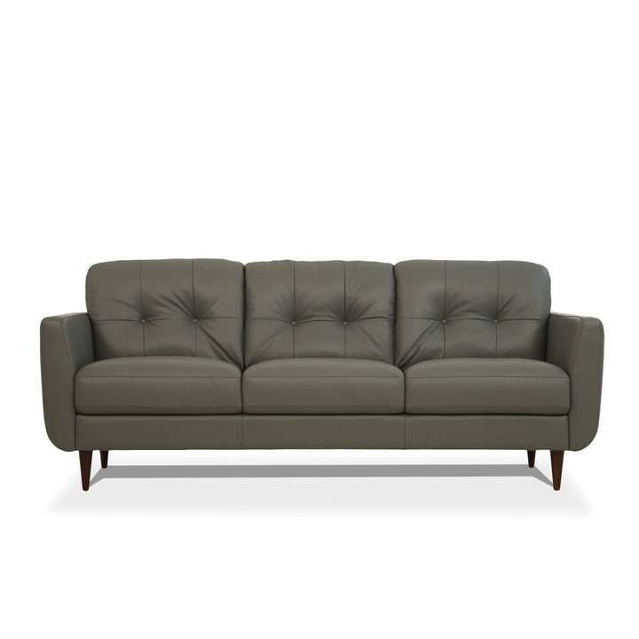 83" Green Leather Sofa With Black Legs Image 4