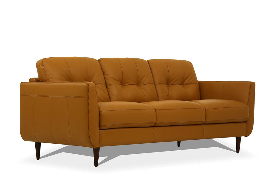 83" Orange Leather Sofa With Black Legs Image 1