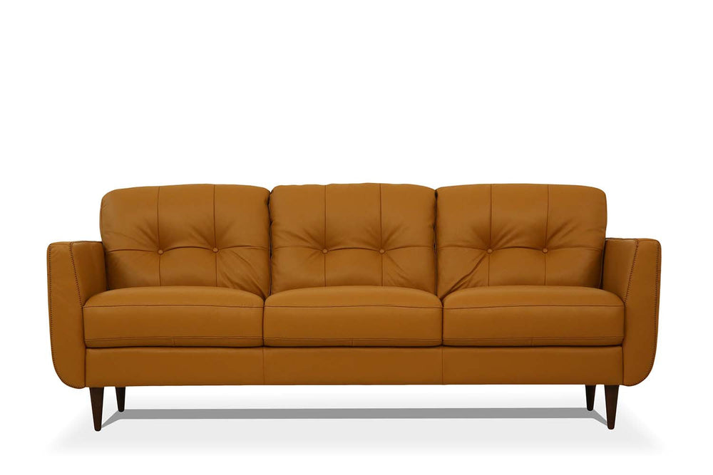 83" Orange Leather Sofa With Black Legs Image 2