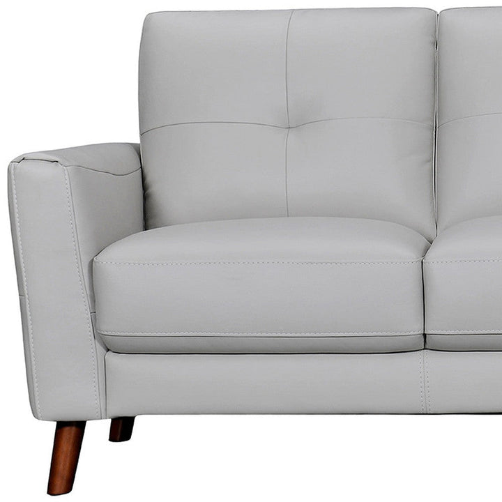 82" Light Slate Gray Leather Sofa With Brown Legs Image 10