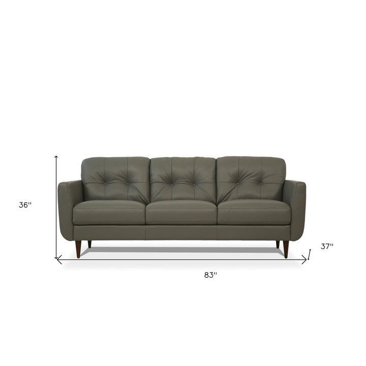 83" Green Leather Sofa With Black Legs Image 5