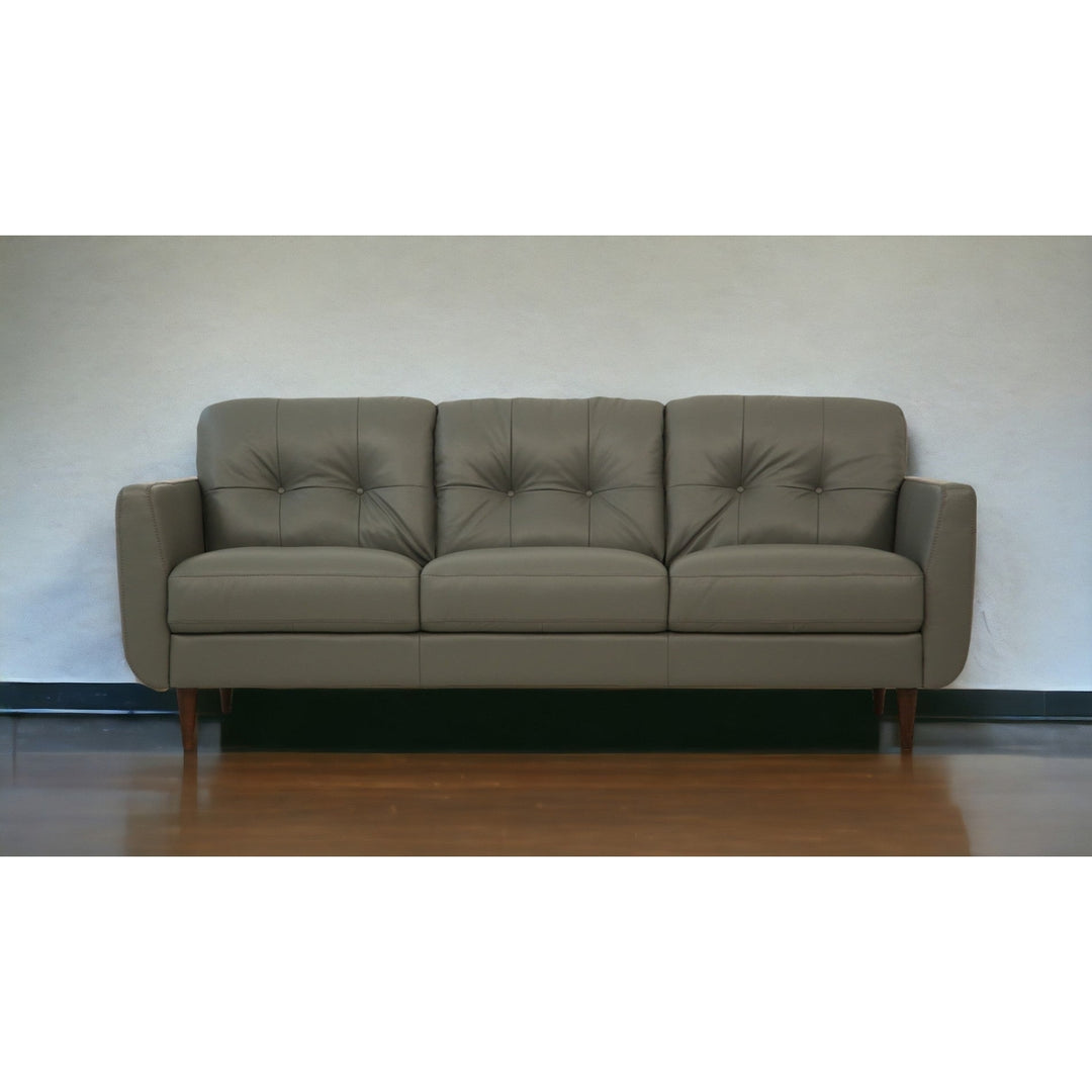 83" Green Leather Sofa With Black Legs Image 6