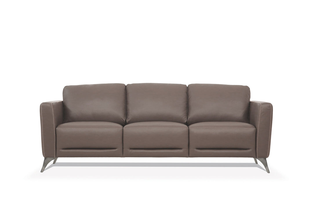 83" Taupe Leather Sofa With Black Legs Image 1