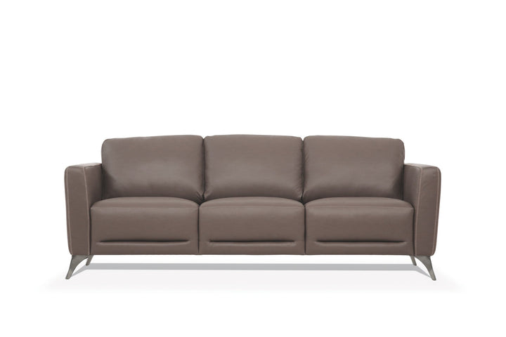 83" Taupe Leather Sofa With Black Legs Image 1