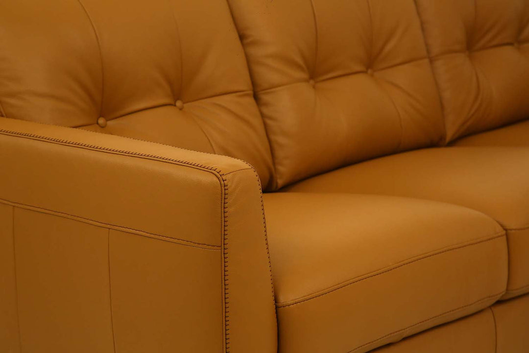 83" Orange Leather Sofa With Black Legs Image 3