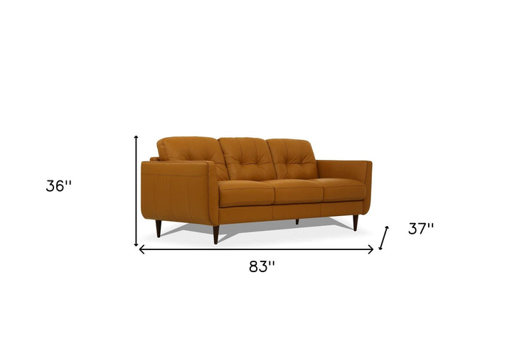 83" Orange Leather Sofa With Black Legs Image 6