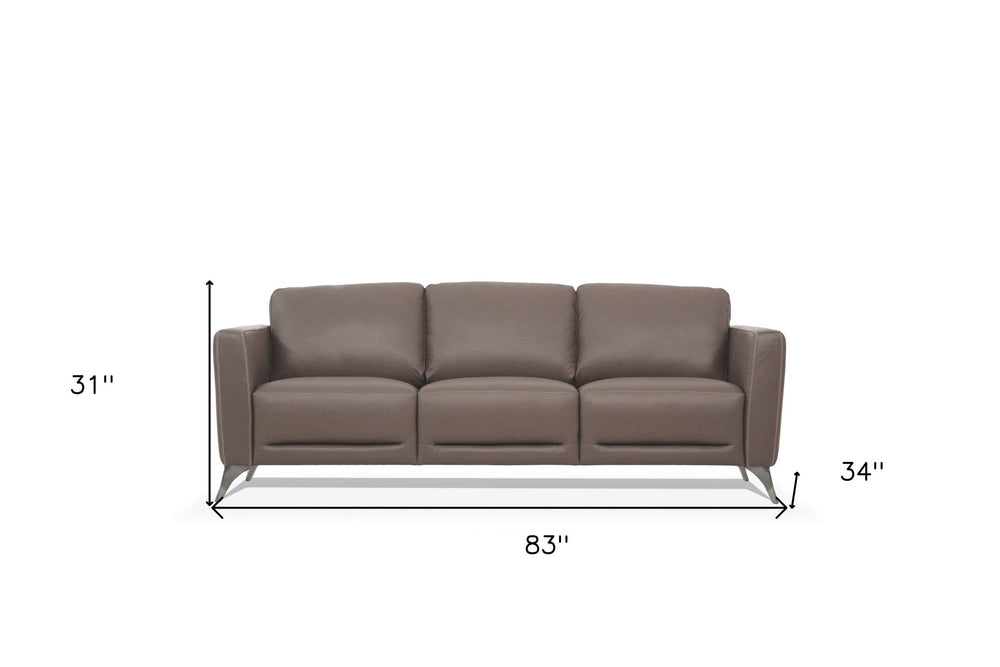 83" Taupe Leather Sofa With Black Legs Image 2