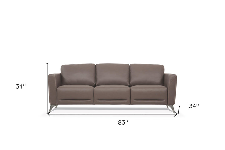 83" Taupe Leather Sofa With Black Legs Image 2