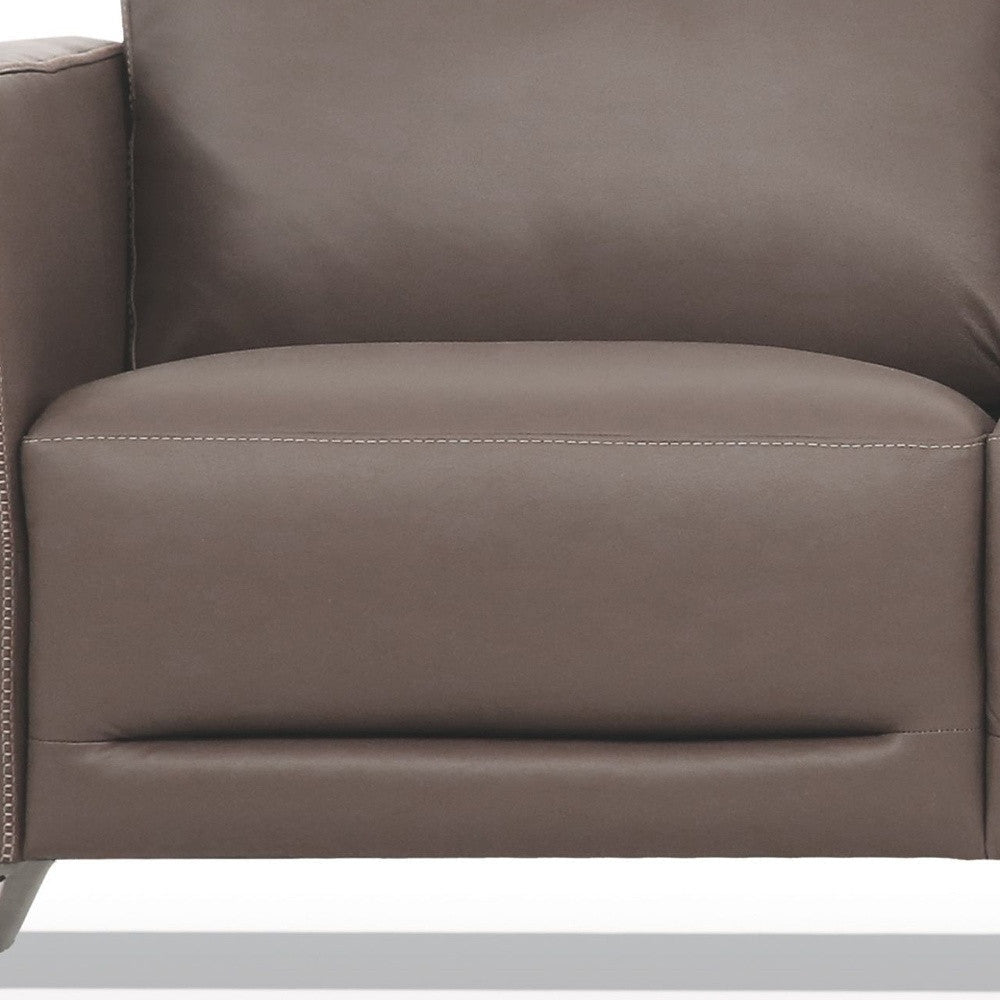 83" Taupe Leather Sofa With Black Legs Image 3