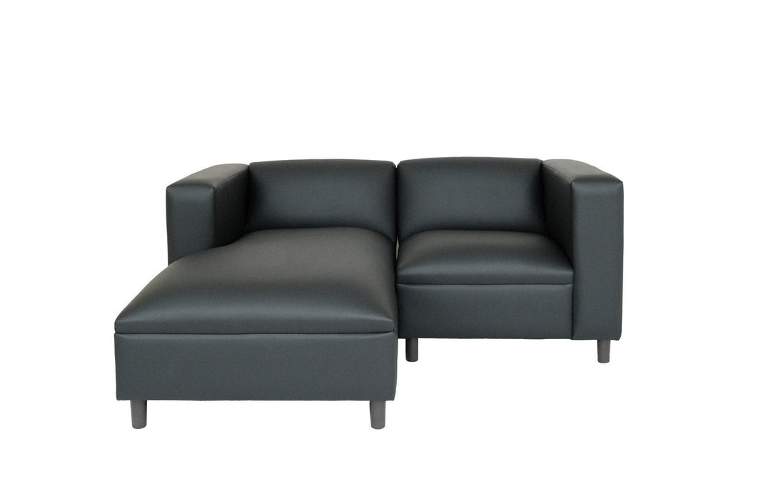 84" Black Faux Leather Sofa Chaise Image 3