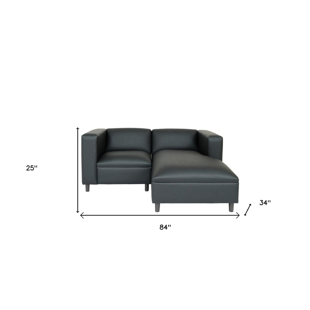 84" Black Faux Leather Sofa Chaise Image 4