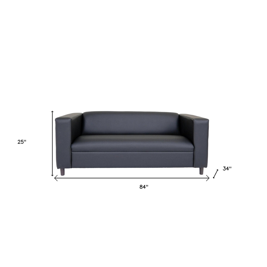 84" Black Faux Leather Sofa Image 4